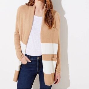 Loft Women's Tan and White Sweater Cardigan